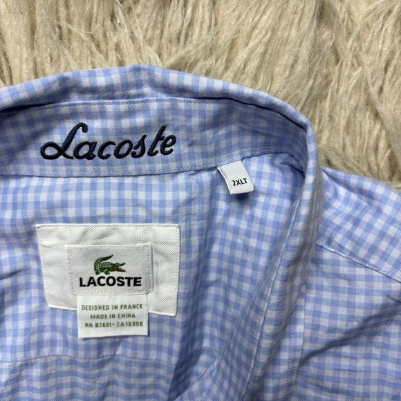 LACOSTE Dress Shirt Mens Check Button Up Long Sleeves - Picture 2 of 6
